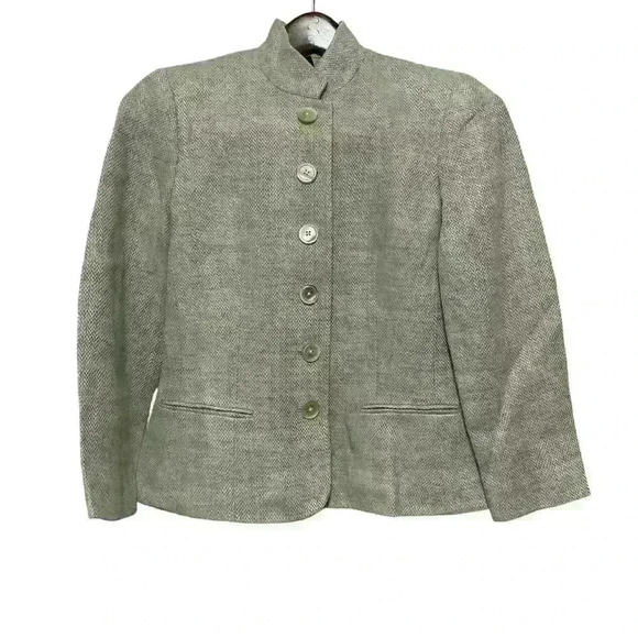 Lauren Ralph Lauren Womens VTG Linen Herringbone Blazer SZ 6P Blue/Grey - Picture 1 of 8